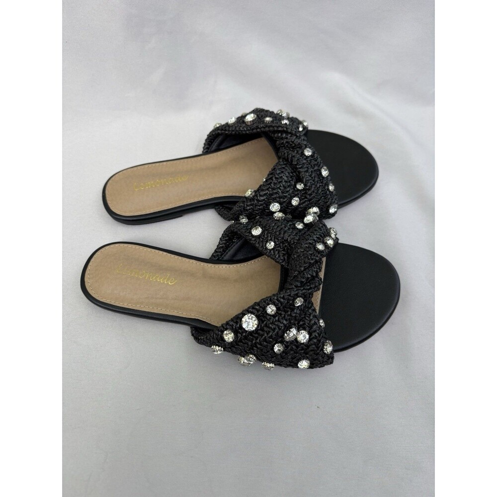 Lemonade Black Rhinestone Crisscross Slip-On Slide Sandals Women’s Size 5.5 - Picture 2 of 5